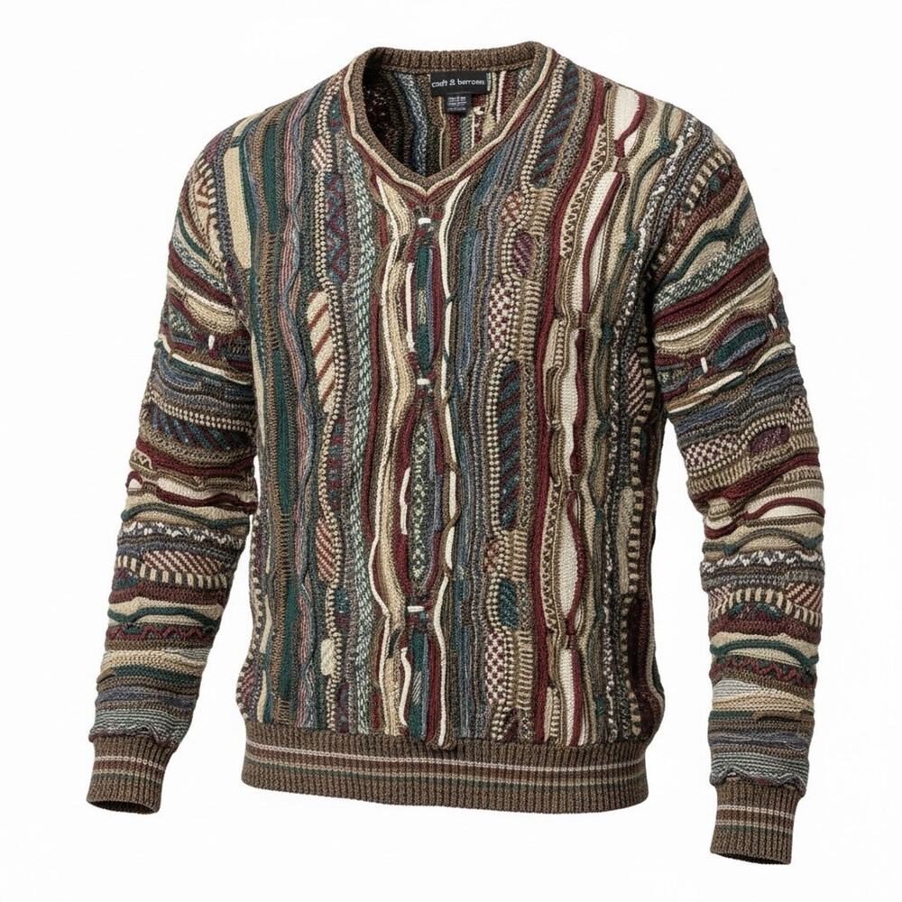 Croft & Barrow Men's Multicolor 3D Knit Sweater Vintage 90s Coogi Style Sz L